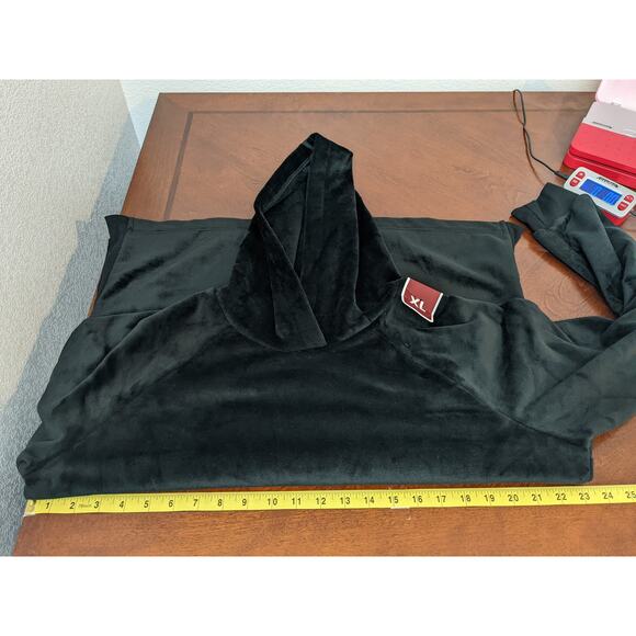 Members Mark Plush Hoodie XL Black Velour Soft Side Split Relaxed Fit Sweatshirt - Picture 8 of 11